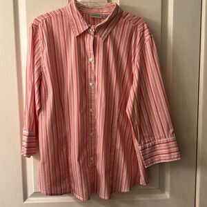 Chicos longsleevee pink white ane red striped button down blouse size 3